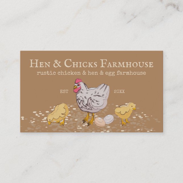 Brown Farmhouse Rustic Chicks Hen Farm Business Card (Front)