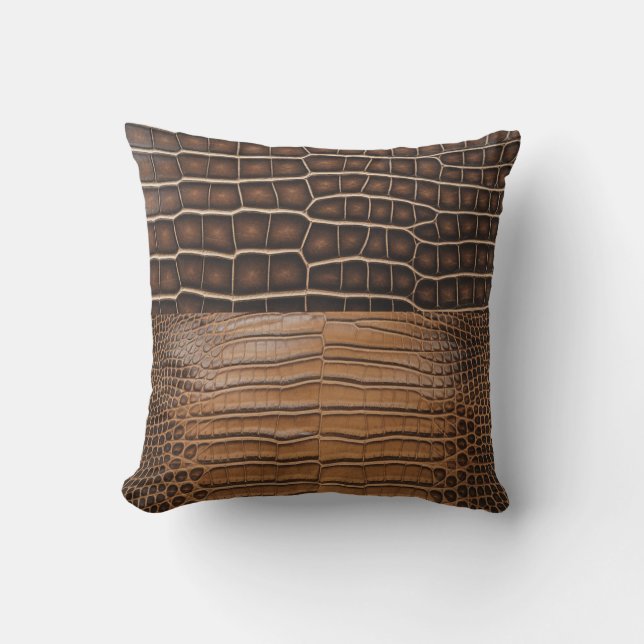 Brown Faux Alligator Leather Cushion (Front)