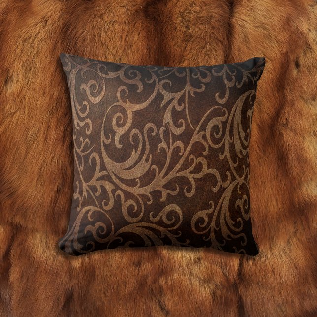 Brown Faux Embossed Swirl Leather Cushion (Creator Uploaded)