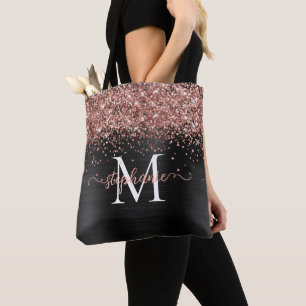 Brown Faux-Glitter Girly Glam Black Personalised Tote Bag