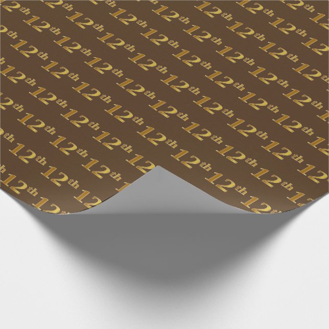 Brown, Faux Gold 12th (Twelfth) Event Wrapping Paper (Corner)