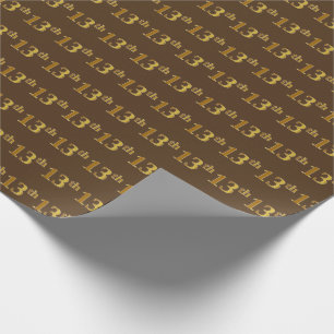 Brown, Faux Gold 13th (Thirteenth) Event Wrapping Paper