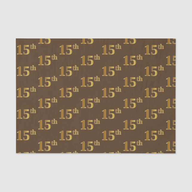 Brown, Faux Gold 15th (Fifteenth) Event Tissue Paper (Front)