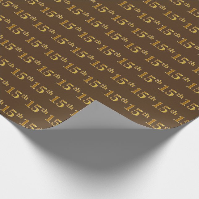 Brown, Faux Gold 15th (Fifteenth) Event Wrapping Paper (Corner)