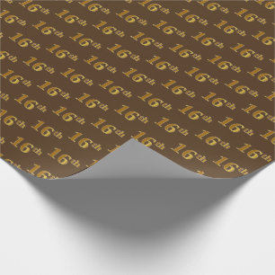 Brown, Faux Gold 16th (Sixteenth) Event Wrapping Paper