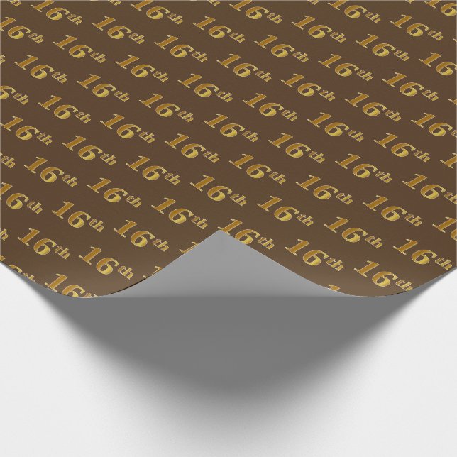 Brown, Faux Gold 16th (Sixteenth) Event Wrapping Paper (Corner)