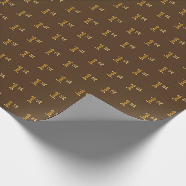 Brown, Faux Gold 1st (First) Event Wrapping Paper (Corner)