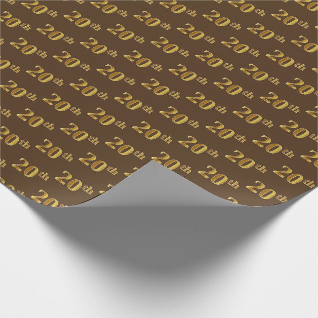 Brown, Faux Gold 20th (Twentieth) Event Wrapping Paper (Corner)