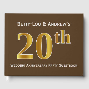 Brown, Faux Gold 20th Wedding Anniversary Party Guest Book