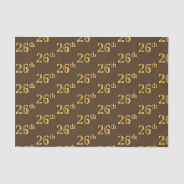 Brown, Faux Gold 26th (Twenty-Sixth) Event Tissue Paper (Front)