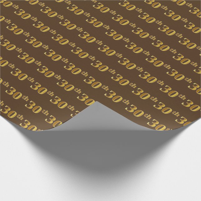 Brown, Faux Gold 30th (Thirtieth) Event Wrapping Paper (Corner)