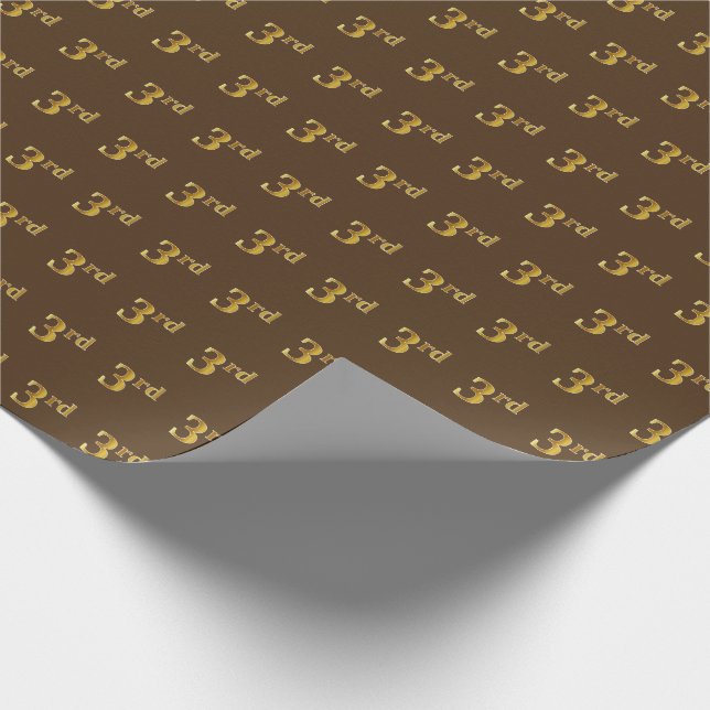 Brown, Faux Gold 3rd (Third) Event Wrapping Paper (Corner)