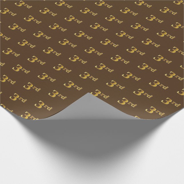 Brown, Faux Gold 3rd (Third) Event Wrapping Paper (Corner)