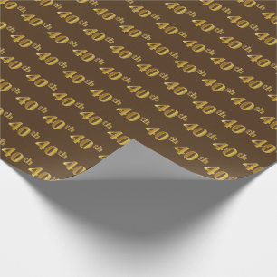 Brown, Faux Gold 40th (Fortieth) Event Wrapping Paper