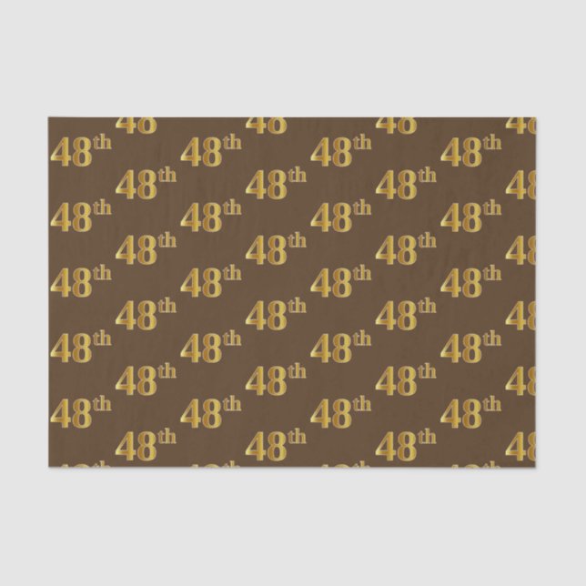 Brown, Faux Gold 48th (Forty-Eighth) Event Tissue Paper (Front)