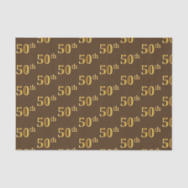 Brown, Faux Gold 50th (Fiftieth) Event Tissue Paper (Front)