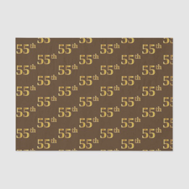 Brown, Faux Gold 55th (Fifty-Fifth) Event Tissue Paper (Front)