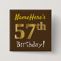 Brown, Faux Gold 57th Birthday, With Custom Name
