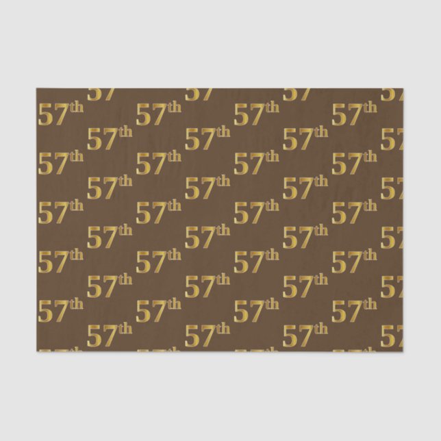 Brown, Faux Gold 57th (Fifty-Seventh) Event Tissue Paper (Front)