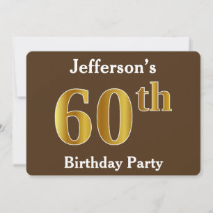 Brown, Faux Gold 60th Birthday Party; Custom Name Invitation