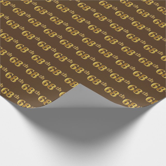 Brown, Faux Gold 68th (Sixty-Eighth) Event Wrapping Paper (Corner)