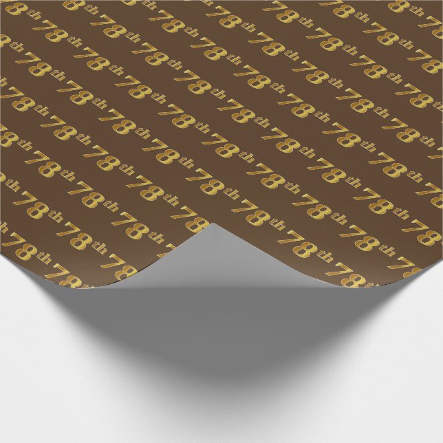 Brown, Faux Gold 78th (Seventy-Eighth) Event Wrapping Paper (Corner)