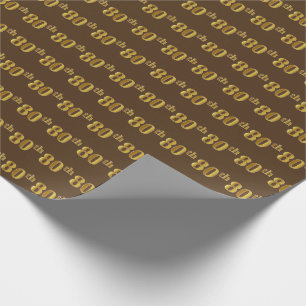 Brown, Faux Gold 80th (Eightieth) Event Wrapping Paper
