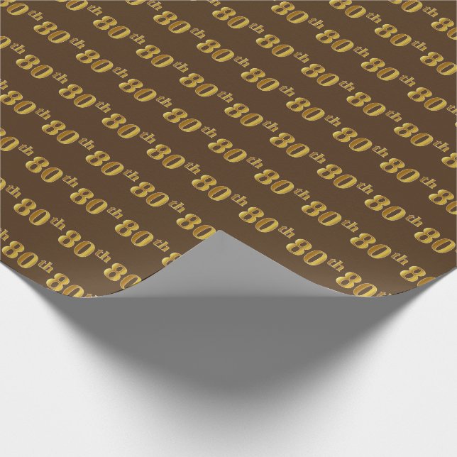 Brown, Faux Gold 80th (Eightieth) Event Wrapping Paper (Corner)