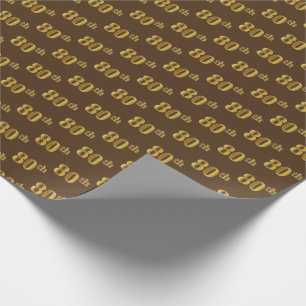 Brown, Faux Gold 80th (Eightieth) Event Wrapping Paper