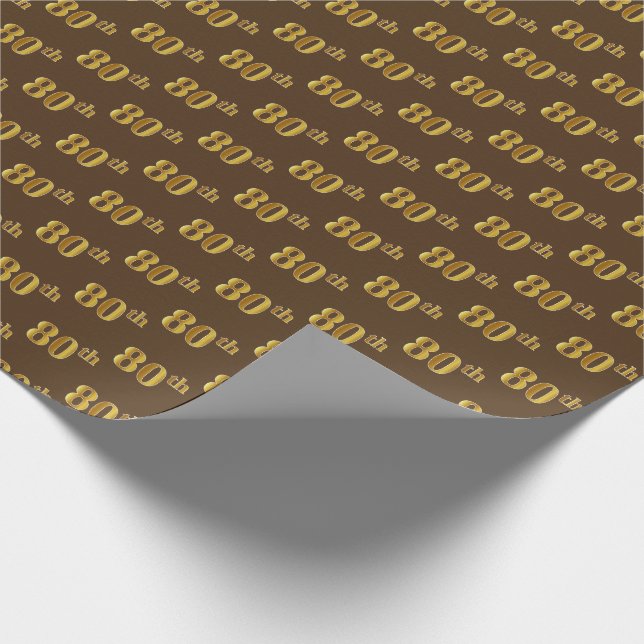 Brown, Faux Gold 80th (Eightieth) Event Wrapping Paper (Corner)