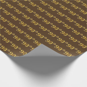 Brown, Faux Gold 90th (Ninetieth) Event Wrapping Paper