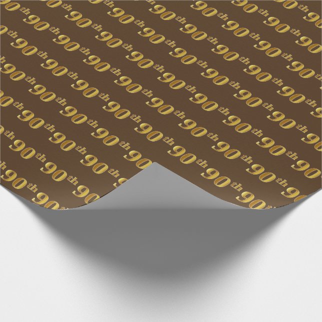 Brown, Faux Gold 90th (Ninetieth) Event Wrapping Paper (Corner)