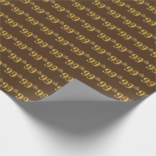 Brown, Faux Gold 99th (Ninety-Ninth) Event Wrapping Paper (Corner)