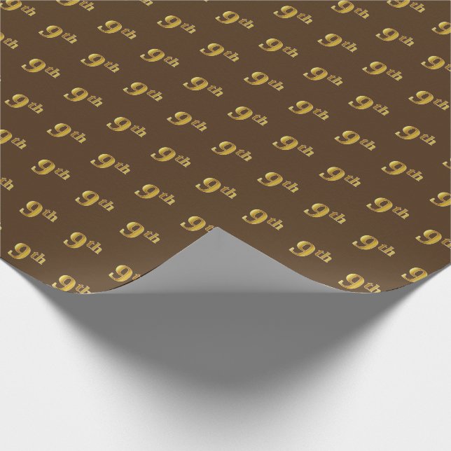 Brown, Faux Gold 9th (Ninth) Event Wrapping Paper (Corner)