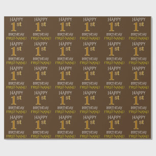 Brown, Faux Gold "HAPPY 1st BIRTHDAY" Wrapping Paper