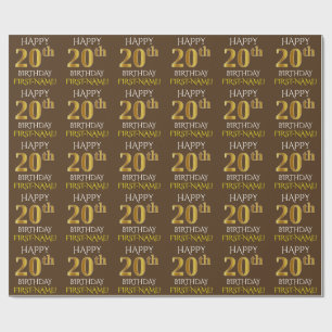 Brown, Faux Gold "HAPPY 20th BIRTHDAY" Wrapping Paper