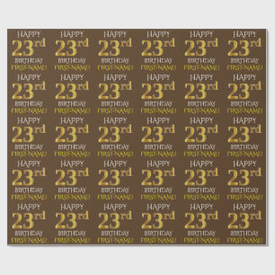Brown, Faux Gold "HAPPY 23rd BIRTHDAY" Wrapping Paper