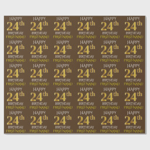 Brown, Faux Gold "HAPPY 24th BIRTHDAY" Wrapping Paper