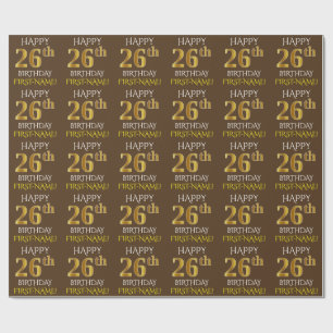 Brown, Faux Gold "HAPPY 26th BIRTHDAY" Wrapping Paper