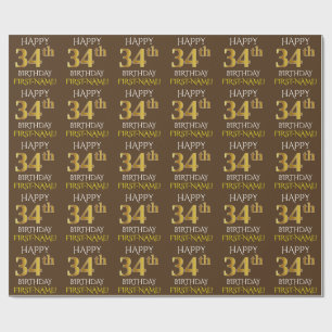 Brown, Faux Gold "HAPPY 34th BIRTHDAY" Wrapping Paper