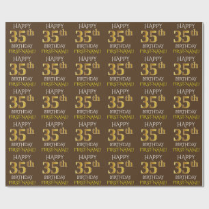 Brown, Faux Gold "HAPPY 35th BIRTHDAY" Wrapping Paper