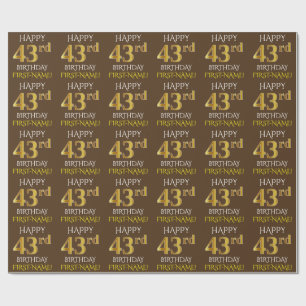 Brown, Faux Gold "HAPPY 43rd BIRTHDAY" Wrapping Paper