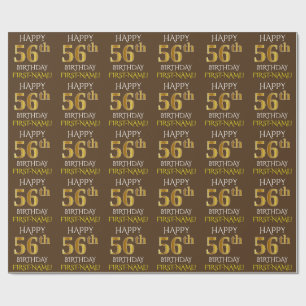 Brown, Faux Gold "HAPPY 56th BIRTHDAY" Wrapping Paper