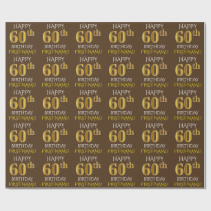 Brown, Faux Gold "HAPPY 60th BIRTHDAY" Wrapping Paper