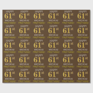 Brown, Faux Gold "HAPPY 61st BIRTHDAY" Wrapping Paper