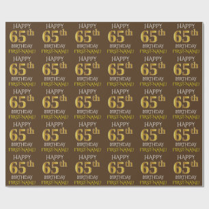 Brown, Faux Gold "HAPPY 65th BIRTHDAY" Wrapping Paper
