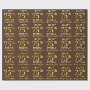 Brown, Faux Gold "HAPPY 75th BIRTHDAY" Wrapping Paper