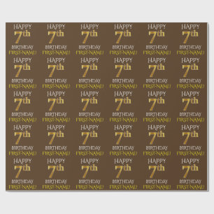 Brown, Faux Gold "HAPPY 7th BIRTHDAY" Wrapping Paper