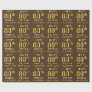 Brown, Faux Gold "HAPPY 80th BIRTHDAY" Wrapping Paper
