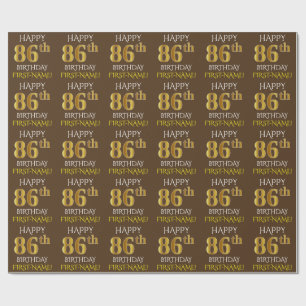 Brown, Faux Gold "HAPPY 86th BIRTHDAY" Wrapping Paper